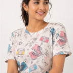 Women's White Travel Theme Printed T-Shirt-2