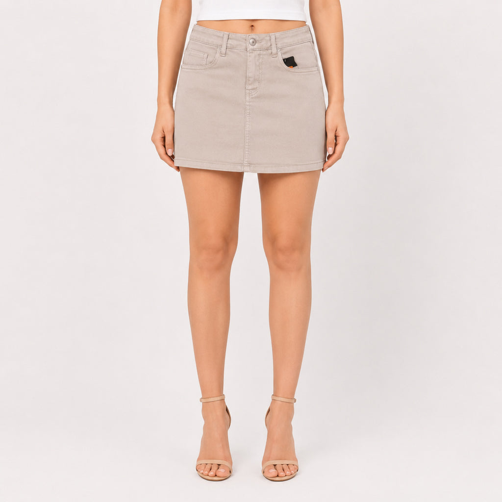 Women's Beige Solid Mini Skirt-4