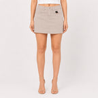 Women's Beige Solid Mini Skirt-4