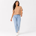 Women's Brown Textured Short Sleeve Top-1