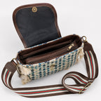 Women's Blue Houndstooth Print Fringe Crossbody Sling Bag with Adjustable Strap-3