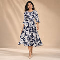 Women's Elegant Floral Print A-Line Midi Dress with Belt-1