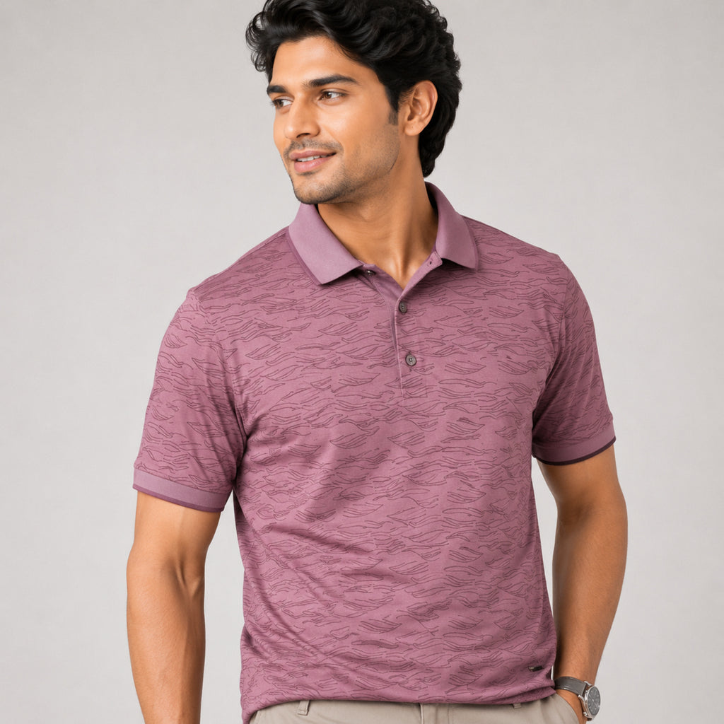 Men's Light Pink Printed Polo T-Shirt-1