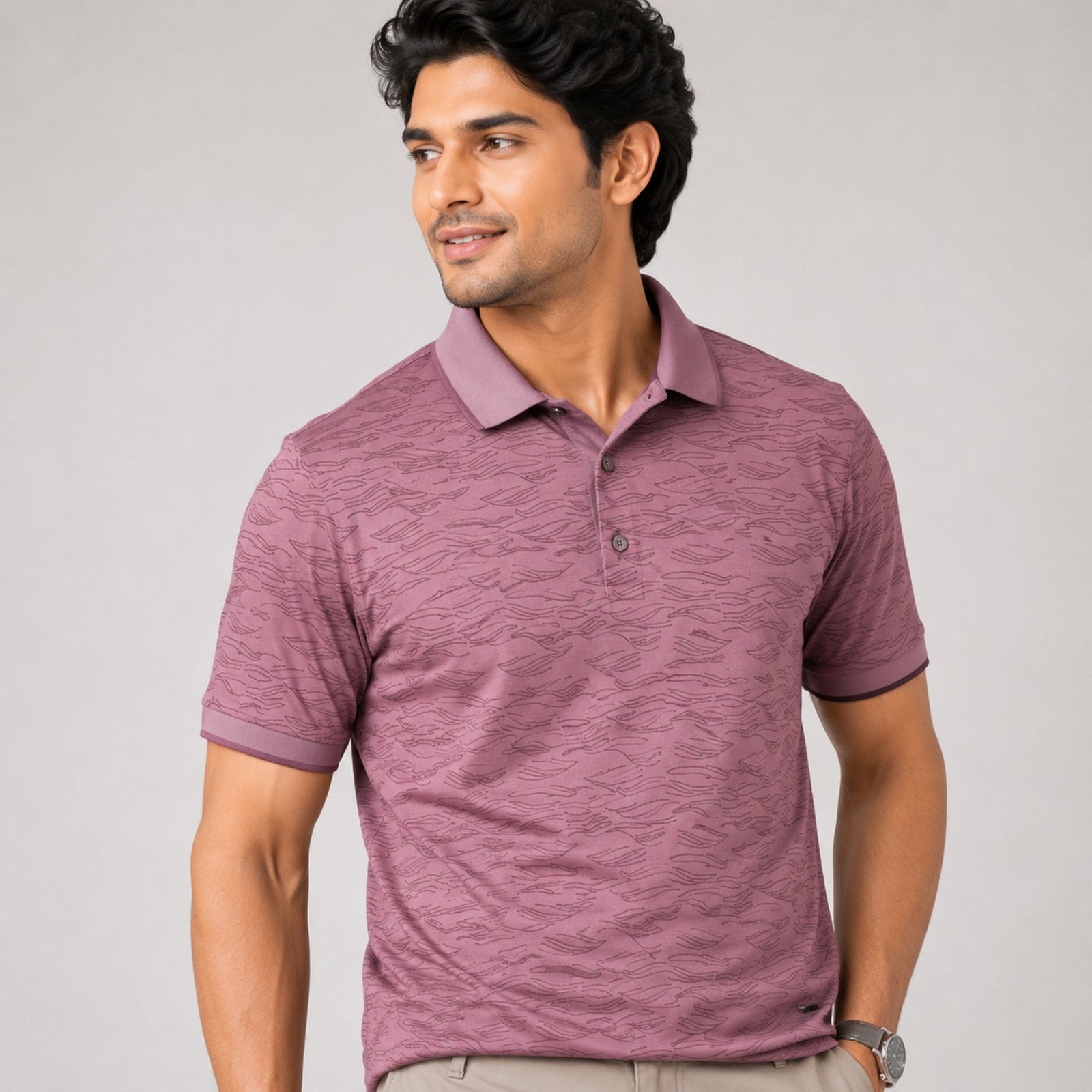 Men's Light Pink Printed Polo T-Shirt-1