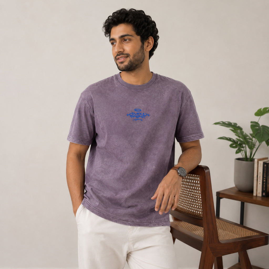 Men's Lavender Oversized Casual T-Shirt-2