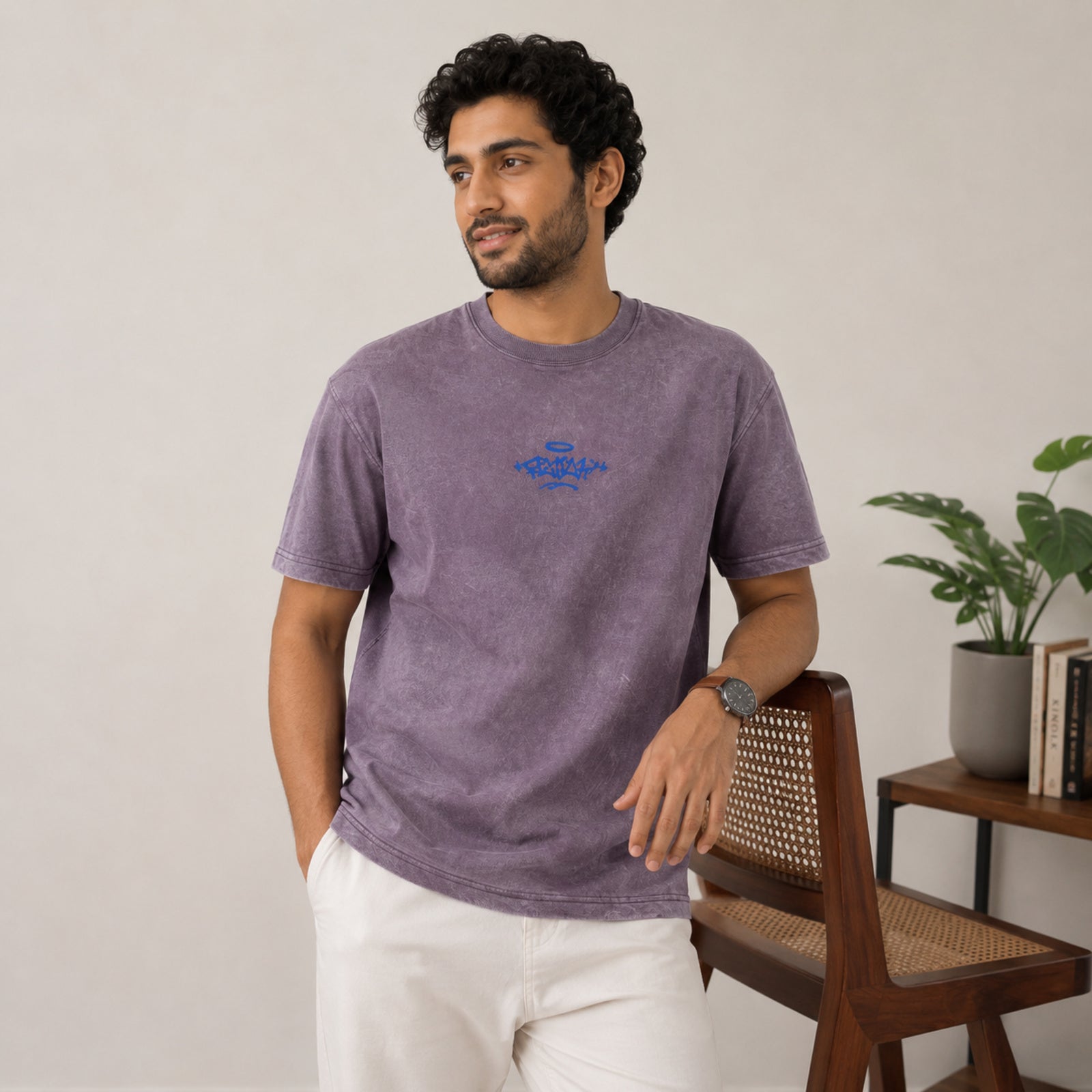 Men's Lavender Oversized Casual T-Shirt-2