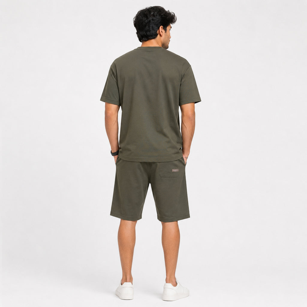 Men's Olive Green Typography Co-ord T-Shirt & Shorts Set-2