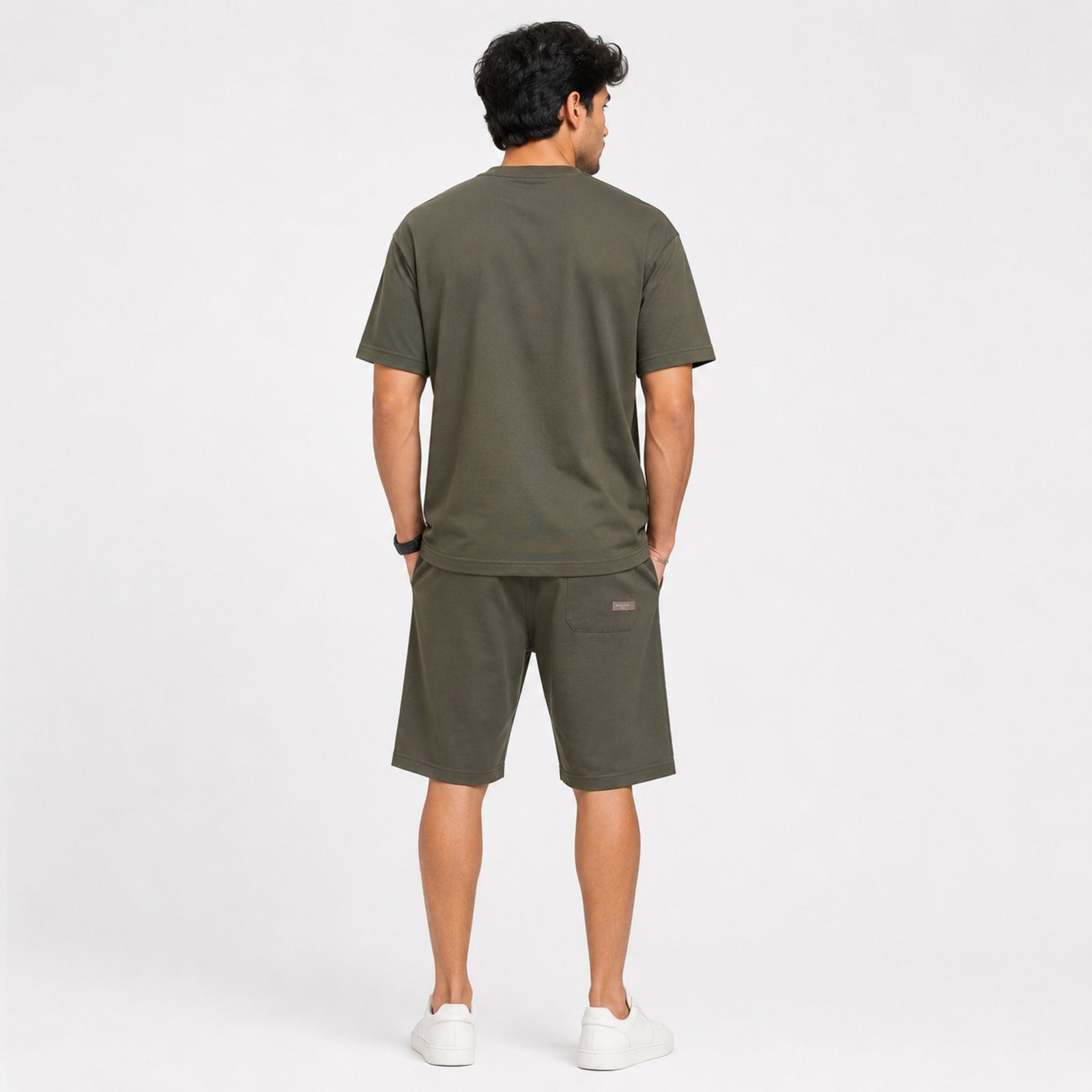 Men's Olive Green Typography Co-ord T-Shirt & Shorts Set-2