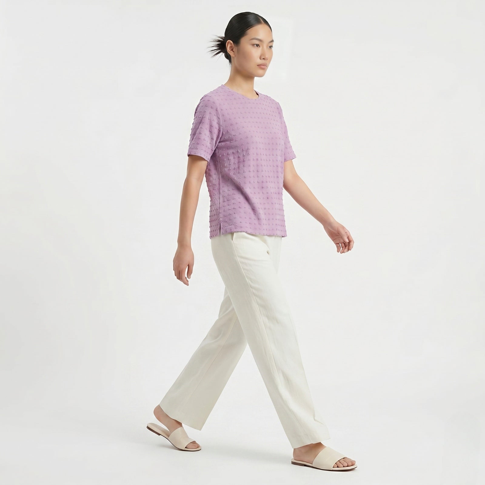 Lavender Textured Crew Neck Top-4