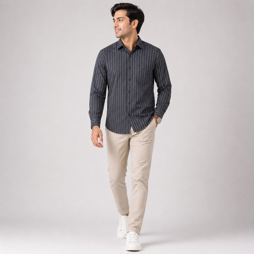 Men's Midnight Navy Vertical Stripe Premium Shirt-2