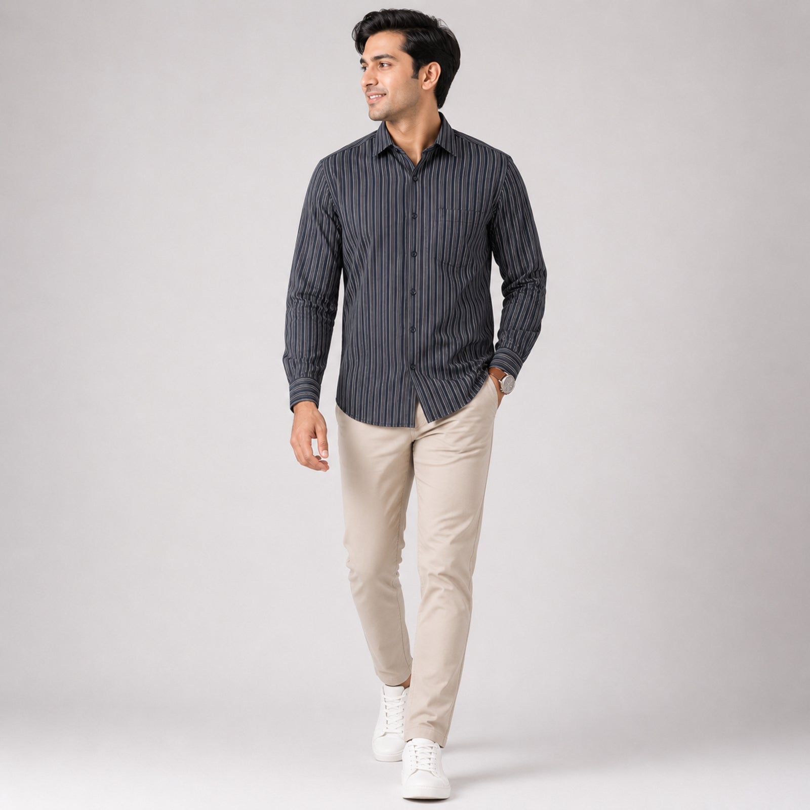 Men's Midnight Navy Vertical Stripe Premium Shirt-2