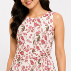 Women's Cream Floral Printed Sleeveless Round Neck Maxi Dress-1