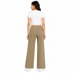 Women's Light Brown Ribbed High-Waist Wide Leg Lounge Pants-4