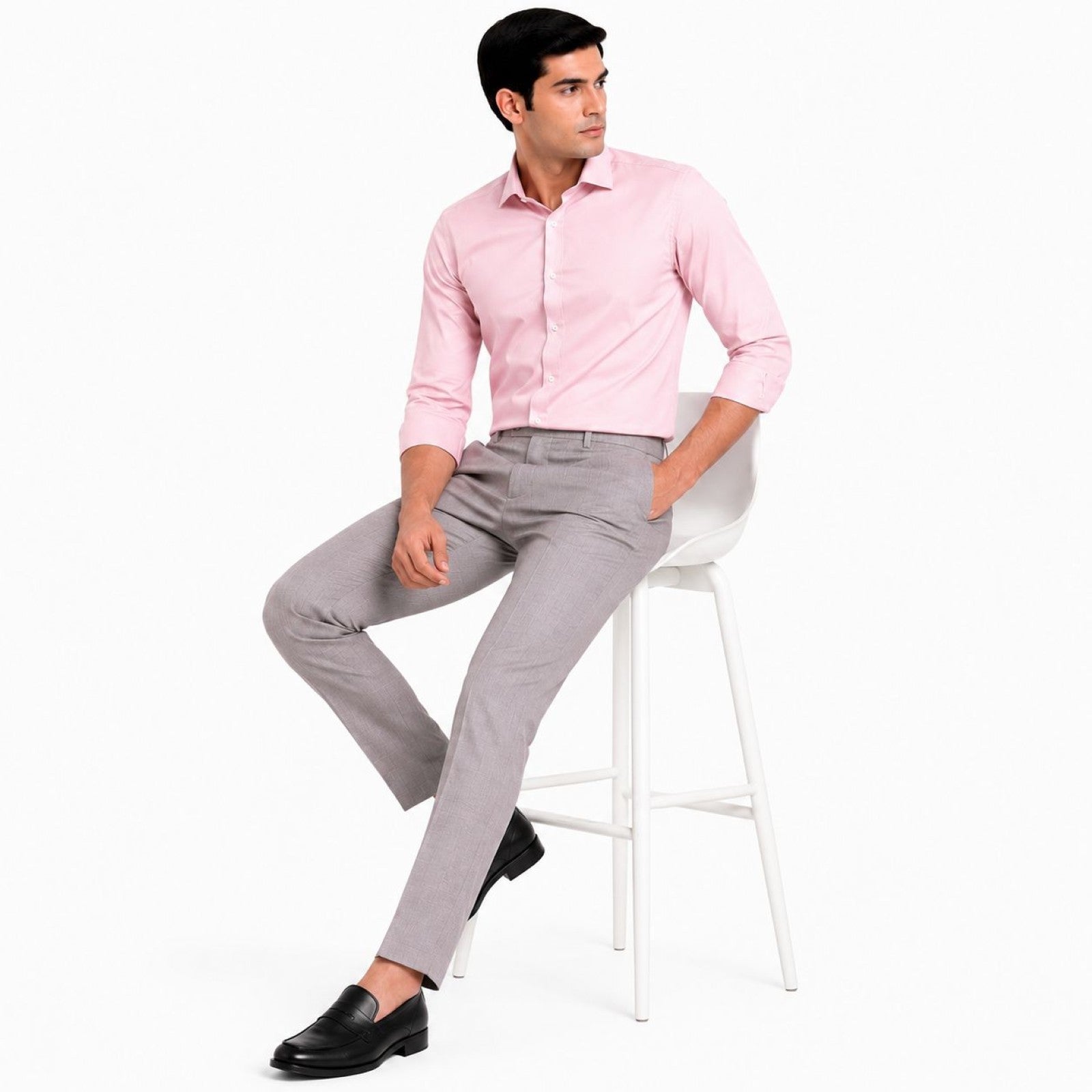Men's Purple Textured Slim Fit Formal Trousers | Tailored Smart Office Wear Pants-2