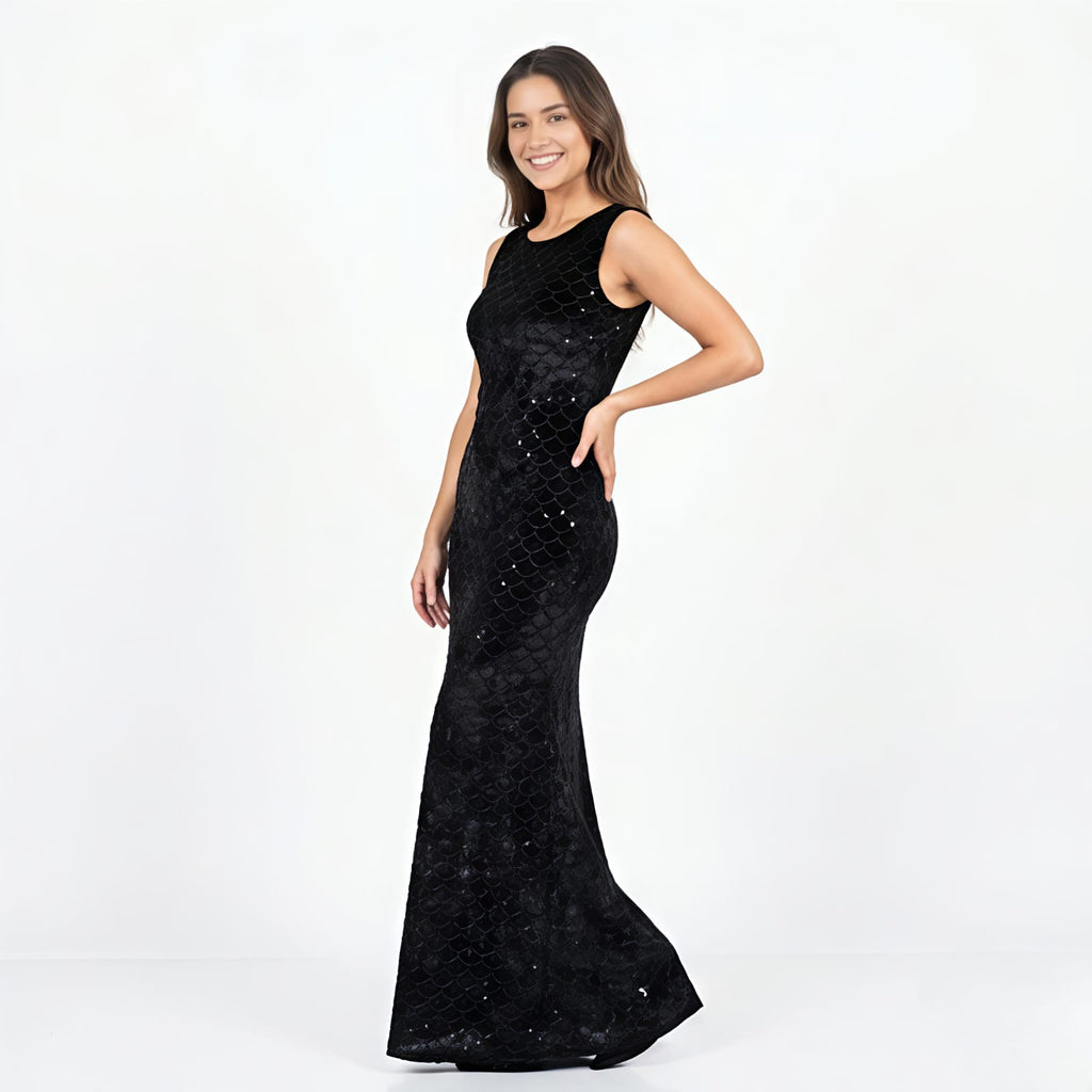Women's Black Sequin Maxi Party Dress-3