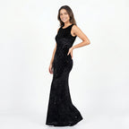Women's Black Sequin Maxi Party Dress-3