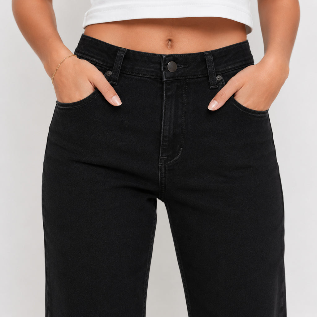 Women's Black Relaxed Fit Denim Jeans-4