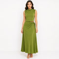 Women's Green Sleeveless Crop Top & Maxi Skirt Co-Ord Set-1