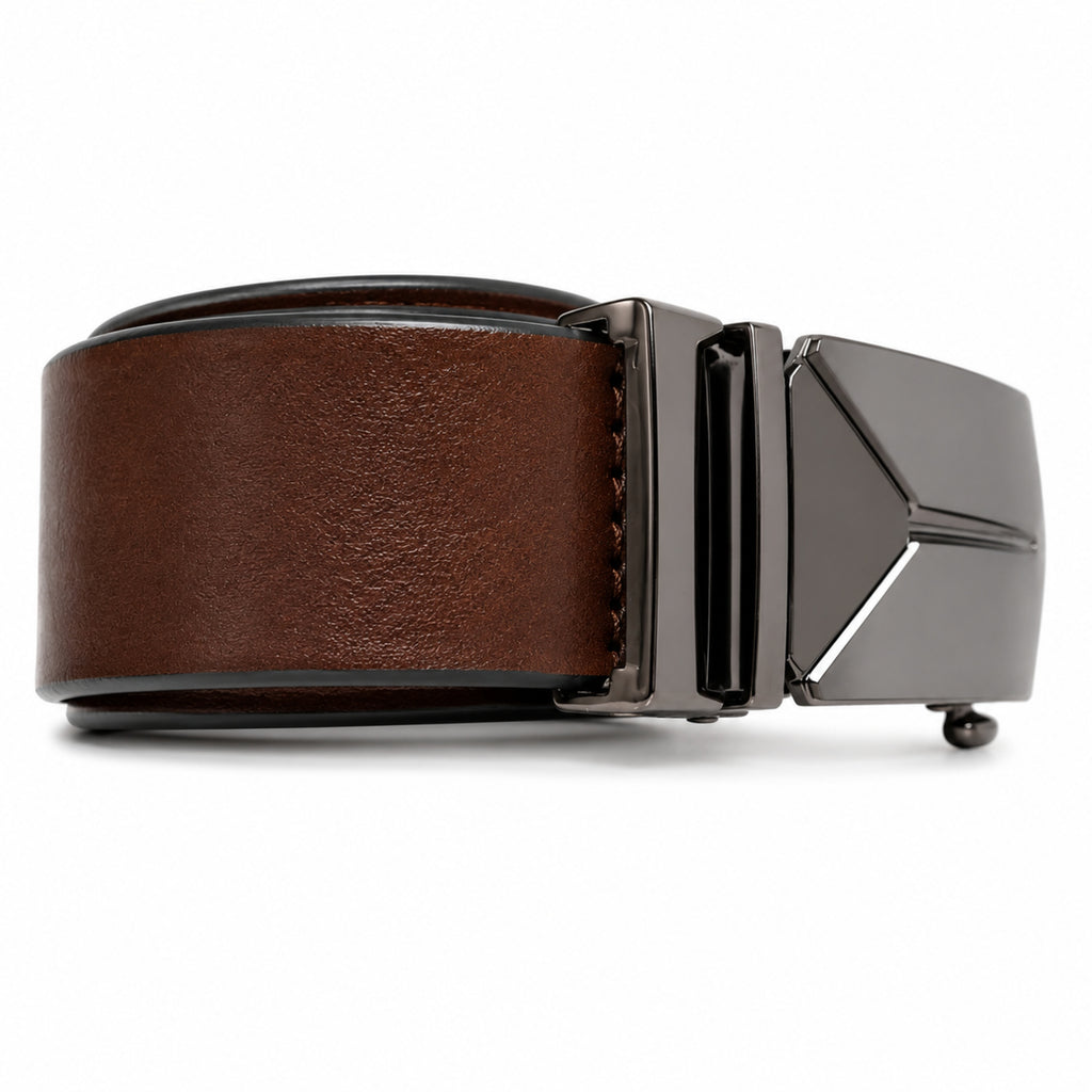 Men's Black & Brown Leather Belt with Automatic Buckle-3