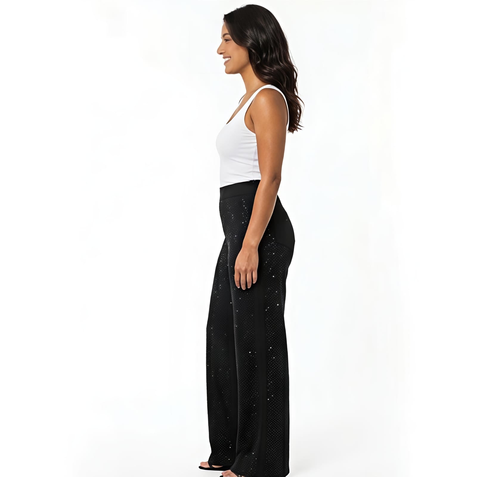 Midnight Sparkle Women's Wide Leg Party Trousers-3