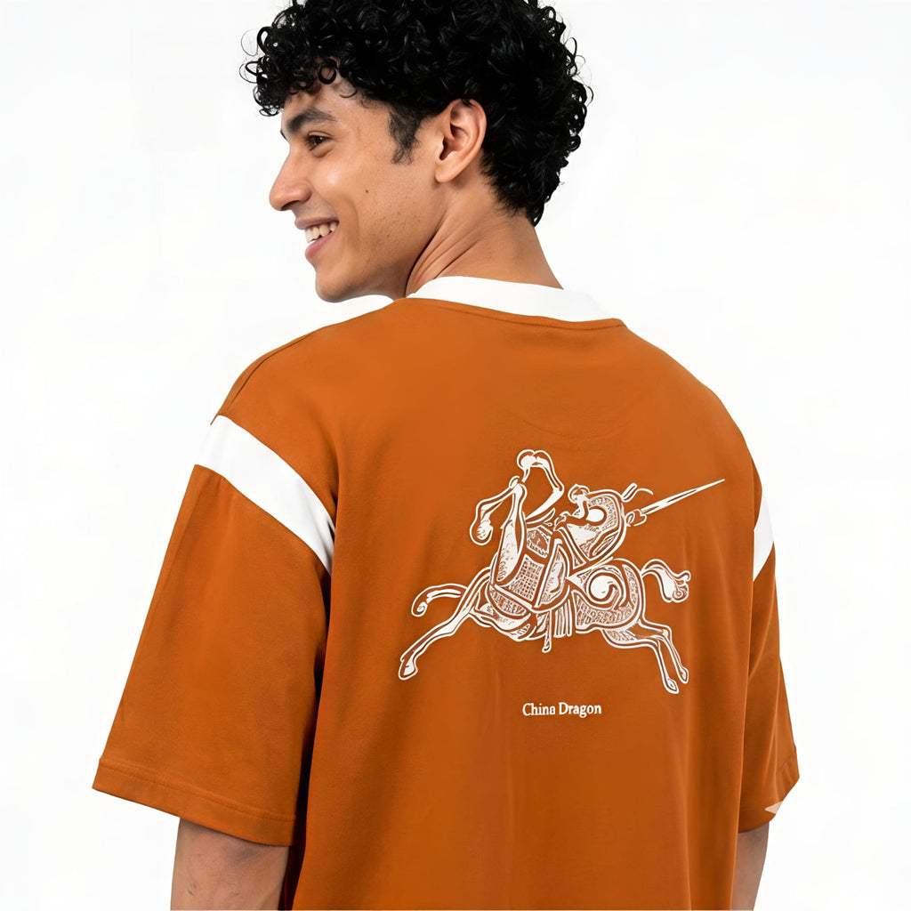 Men's Rust Brown Contrast Rib Polo T-Shirt-2