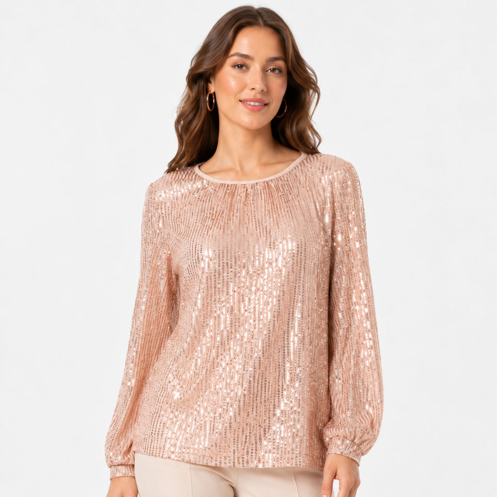 Women's Golden Sequin Embellished Full Sleeve Party Top-3