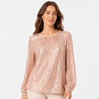 Women's Golden Sequin Embellished Full Sleeve Party Top-3
