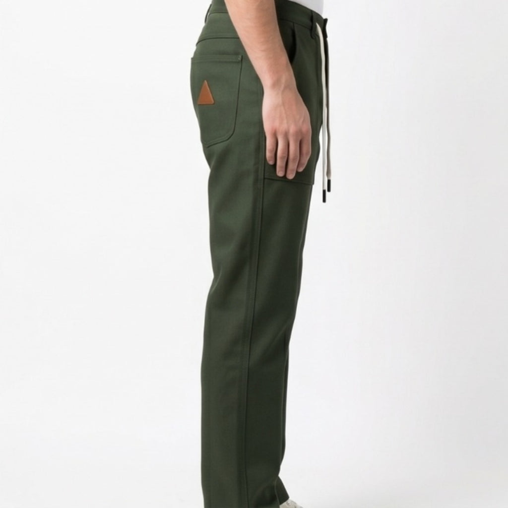 Men's Olive Green Utility Drawstring Relaxed Fit Trousers-2