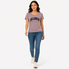 Women's Light Brown Los Angeles Typography Crew Neck T-Shirt | Regular Fit Half Sleeve Graphic Tee-1