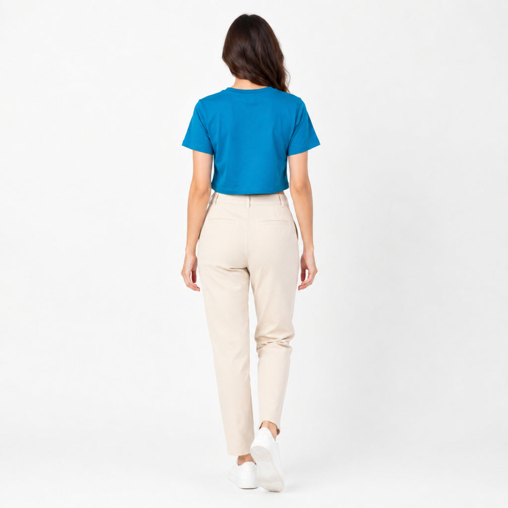 Women's Teal Crew Neck Short Sleeve Relaxed Crop T-Shirt | Solid Everyday Casual Tee-4