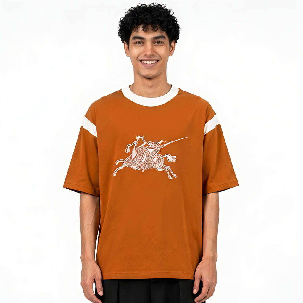 Men's Rust Brown Contrast Rib Polo T-Shirt-4