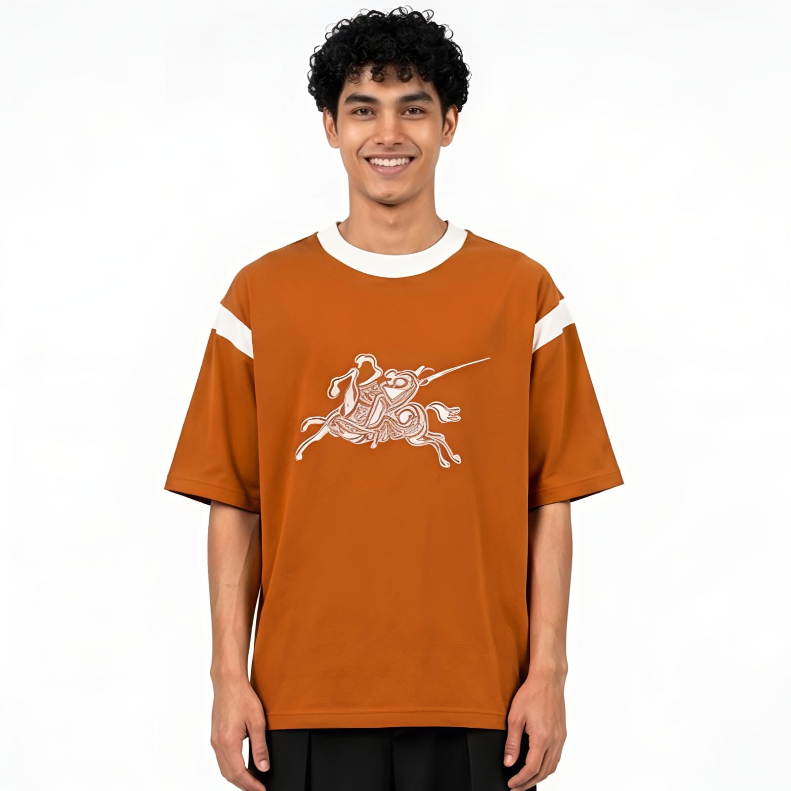 Men's Rust Brown Contrast Rib Polo T-Shirt-4