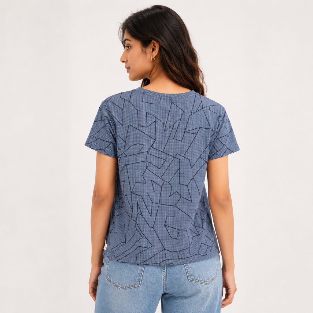 Women's Vibe Graphic Printed Blue T-Shirt-4