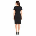 Women's Black Solid Shift Dress with Contrast Side Stripe Detail-4