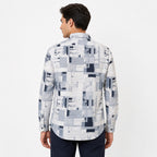 Men's Grey Abstract Geometric Printed Full Sleeve Casual Shirt-3