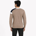 Men's Brown Abstract Colorblock Crew Neck Knit Sweater-4