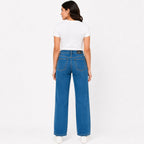 Women's Blue High-Rise Wide Leg Jeans | Straight Fit Full-Length Denim Pants-4