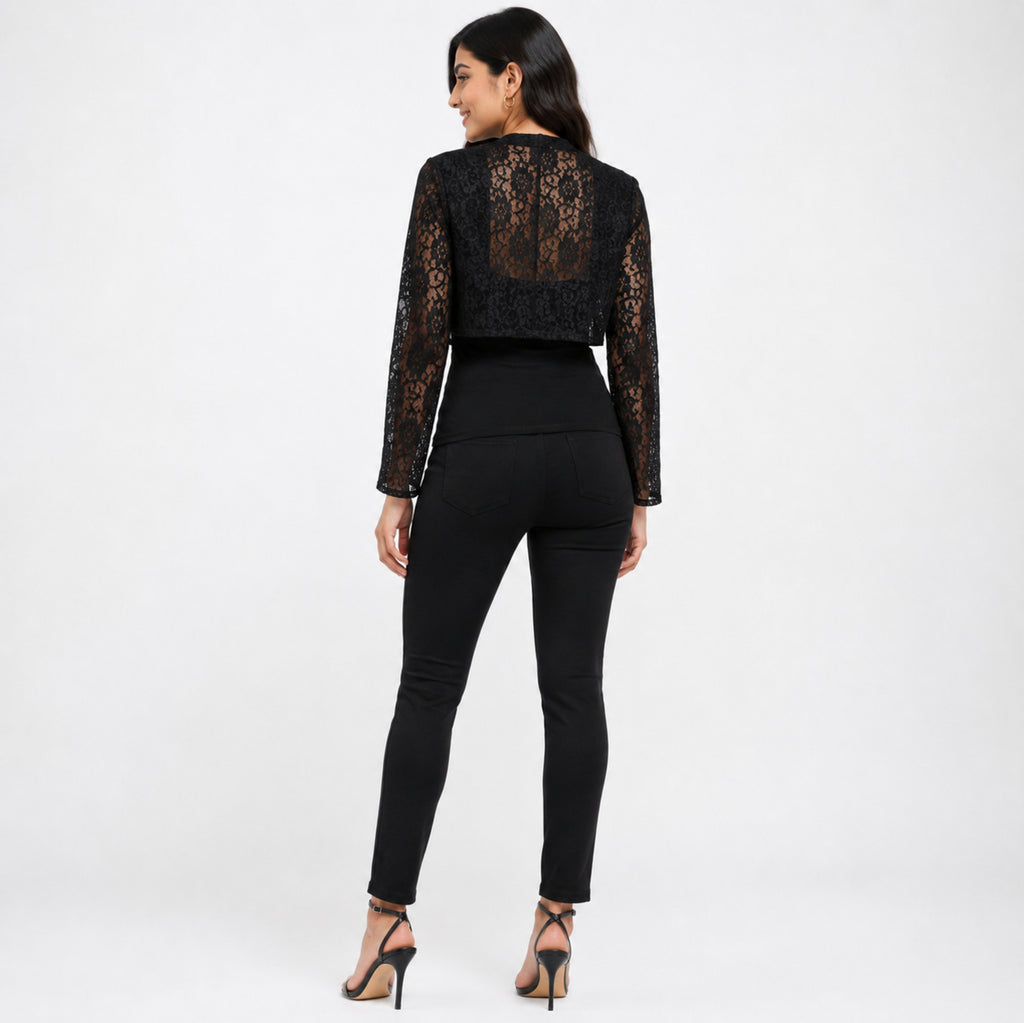 Women's Black Lace Bolero Shrug with Full Sleeves-4