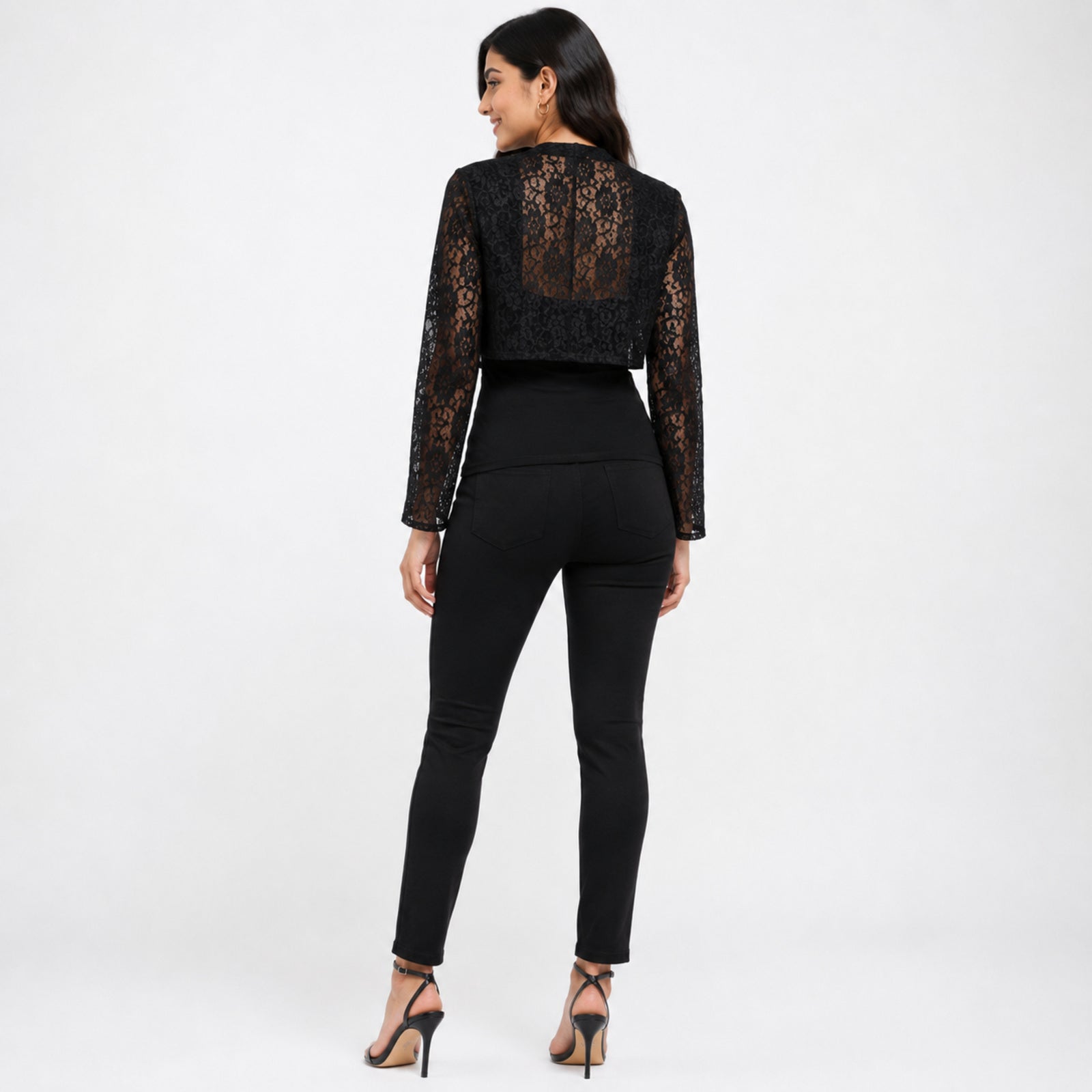 Women's Black Lace Bolero Shrug with Full Sleeves-4