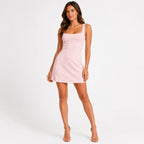 Women's Light Pink Solid Sleeveless Square Neck Mini Dress for Party and Casual Wear-1