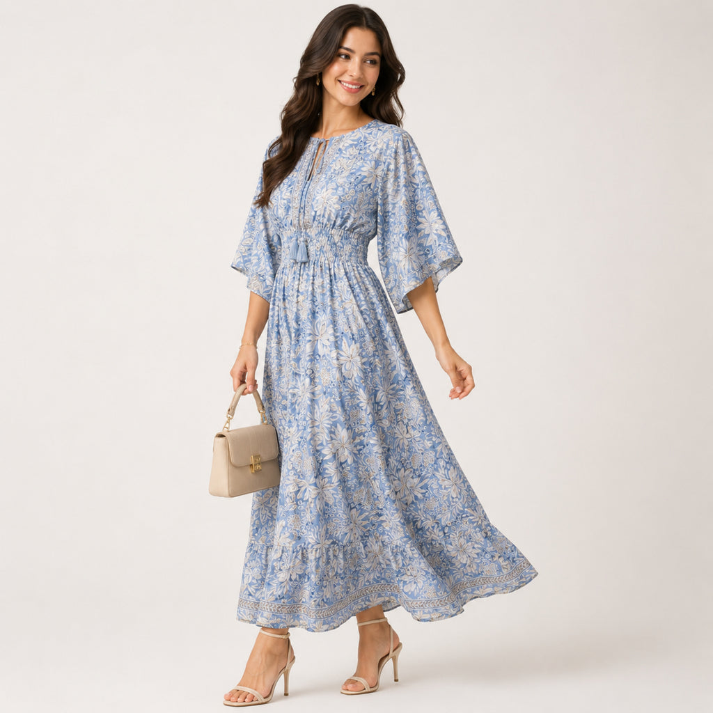 Women's Sky Bloom Floral Flared Maxi Dress-1