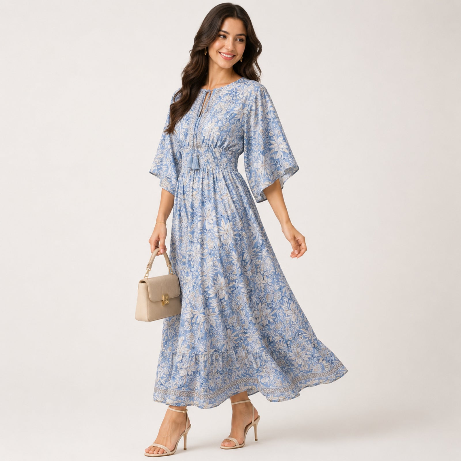 Women's Sky Bloom Floral Flared Maxi Dress-1