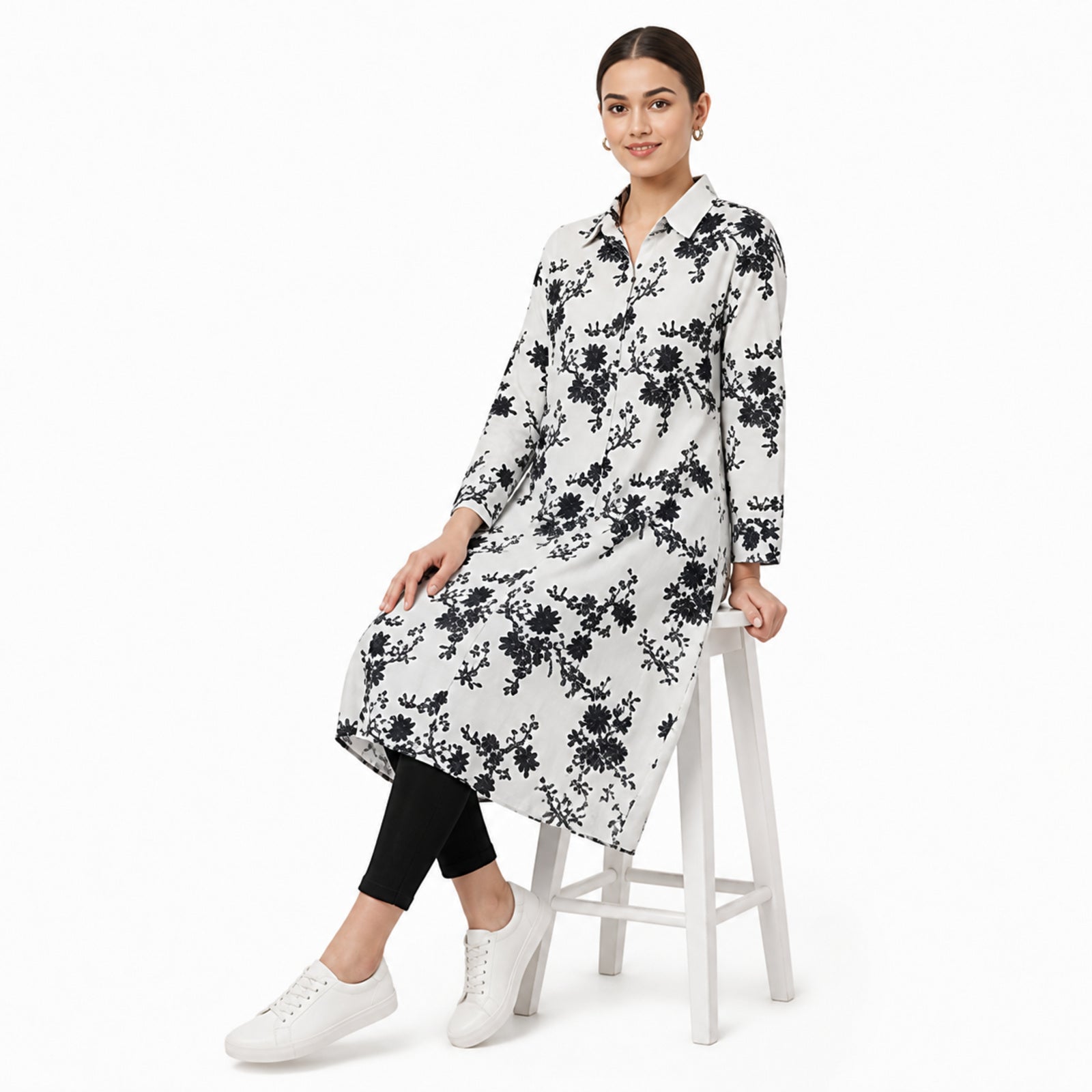 Ivory Noir Floral Long Co-Ord Set-3