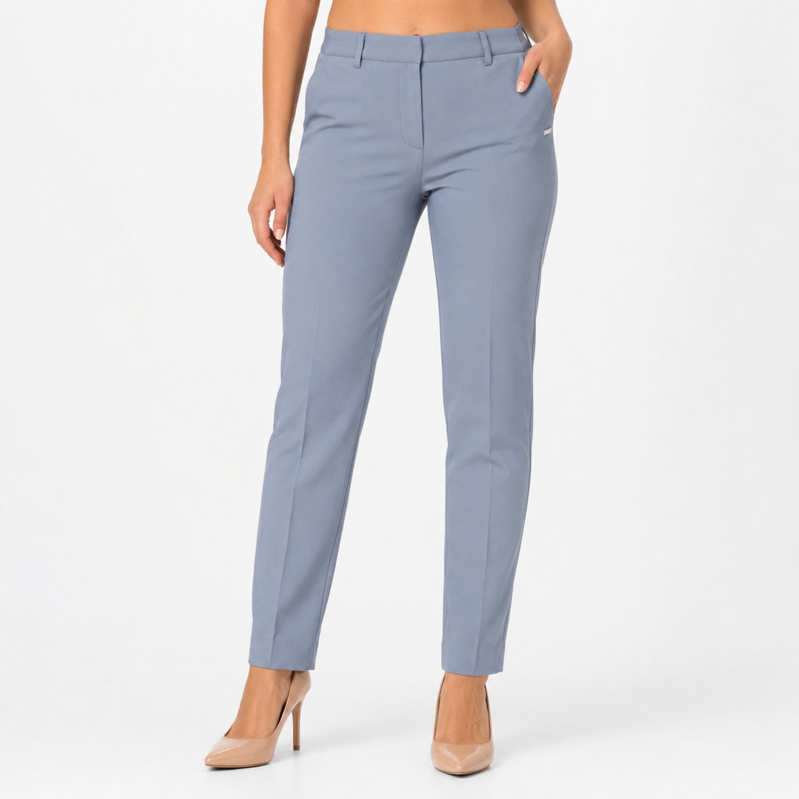 Women's Sophisticated Sky Blue Slim Fit Formal Ankle Trousers-1