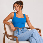Women's Teal Tie Front Crop Top-3