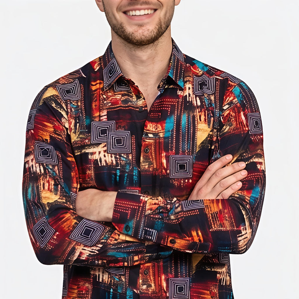 Men's Retro Abstract Print Full Sleeve Shirt-2