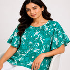 Women's Emerald Bloom Green Floral Flutter Sleeve Top-3