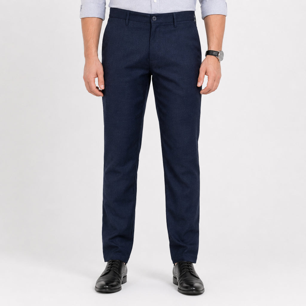 Men's Deep Navy Regular Fit Formal Trousers-1