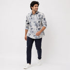 Men's Grey Abstract Geometric Printed Full Sleeve Casual Shirt-1