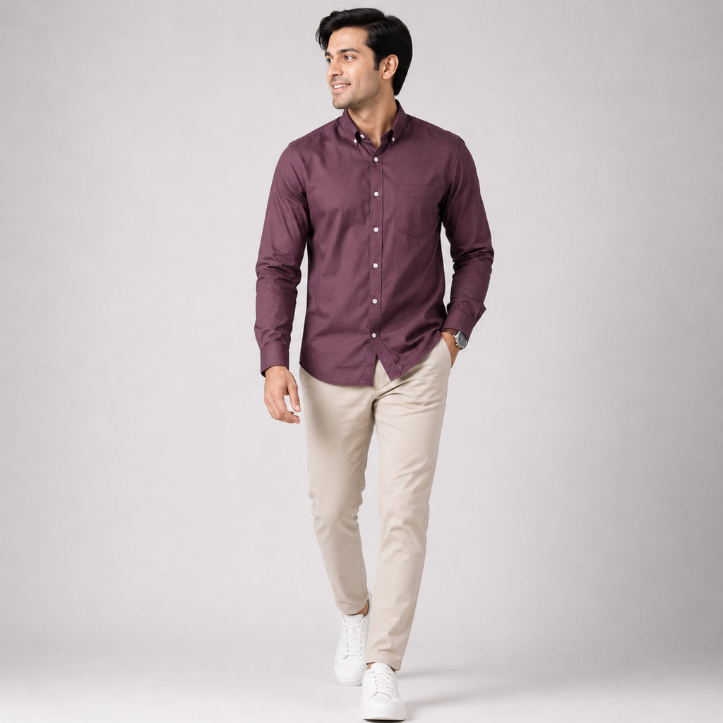 Men's Violet Solid Casual Full Sleeve Shirt-1